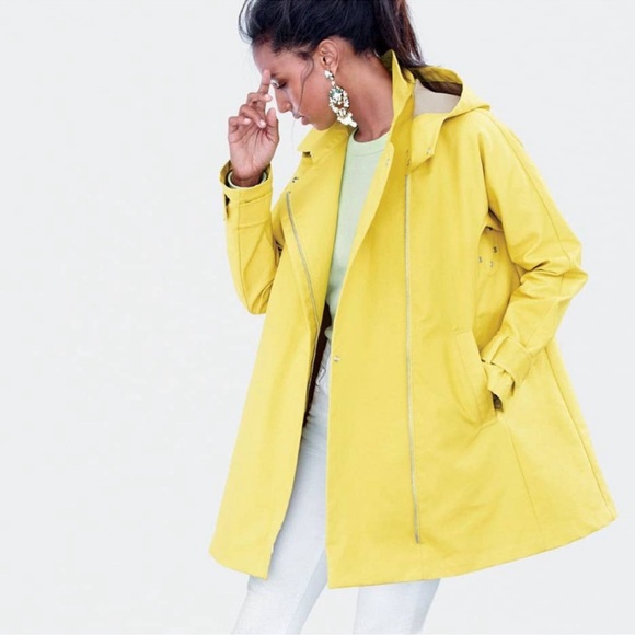 J.CREW Swing Trench Coat in yellow cotton, detachable hood, pockets Sz M NEW - Picture 10 of 16